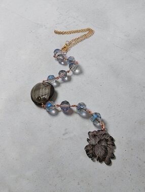 Crystal Beaded Car Charm with Flower Pendant